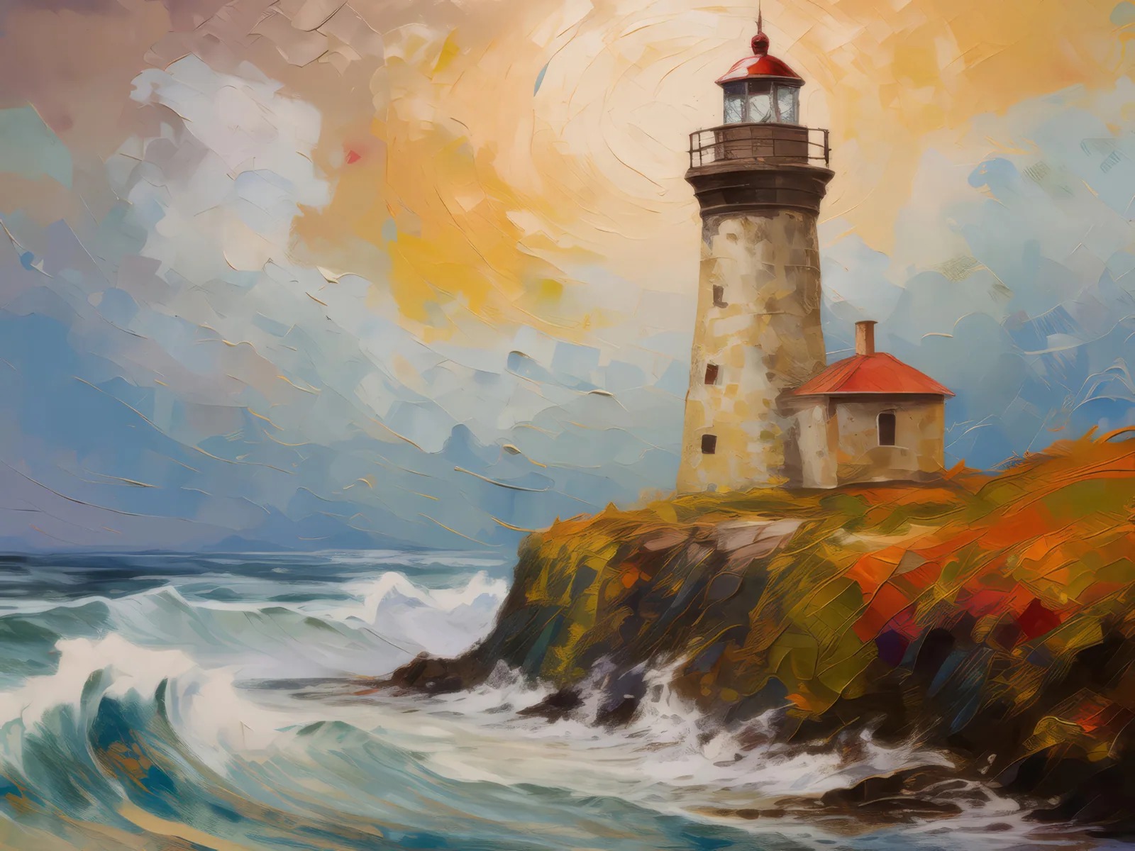 Abandoned Lighthouse, a palette-knife oil landscape by Emma Mickelberg