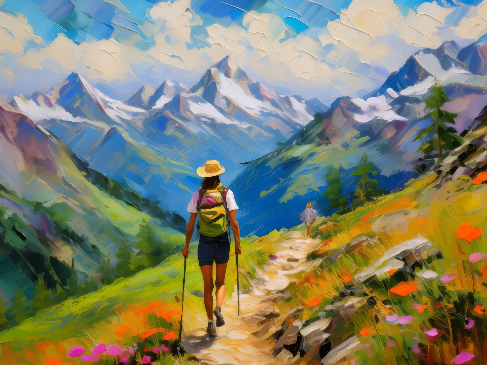 Alpine Adventure Awaits, a palette-knife oil landscape by Emma Mickelberg