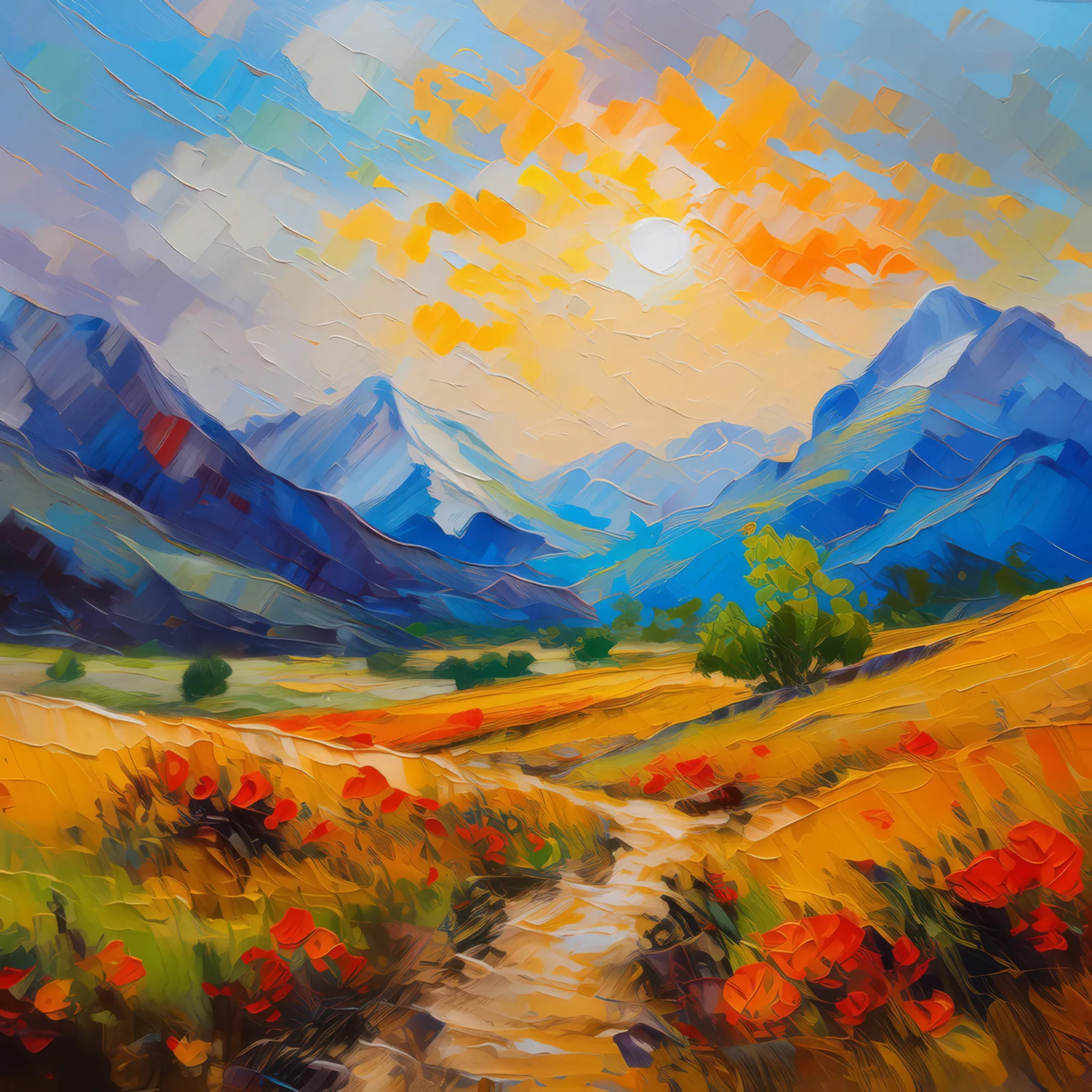 Alpine Desert After the Rain, a palette-knife oil landscape by Emma Mickelberg