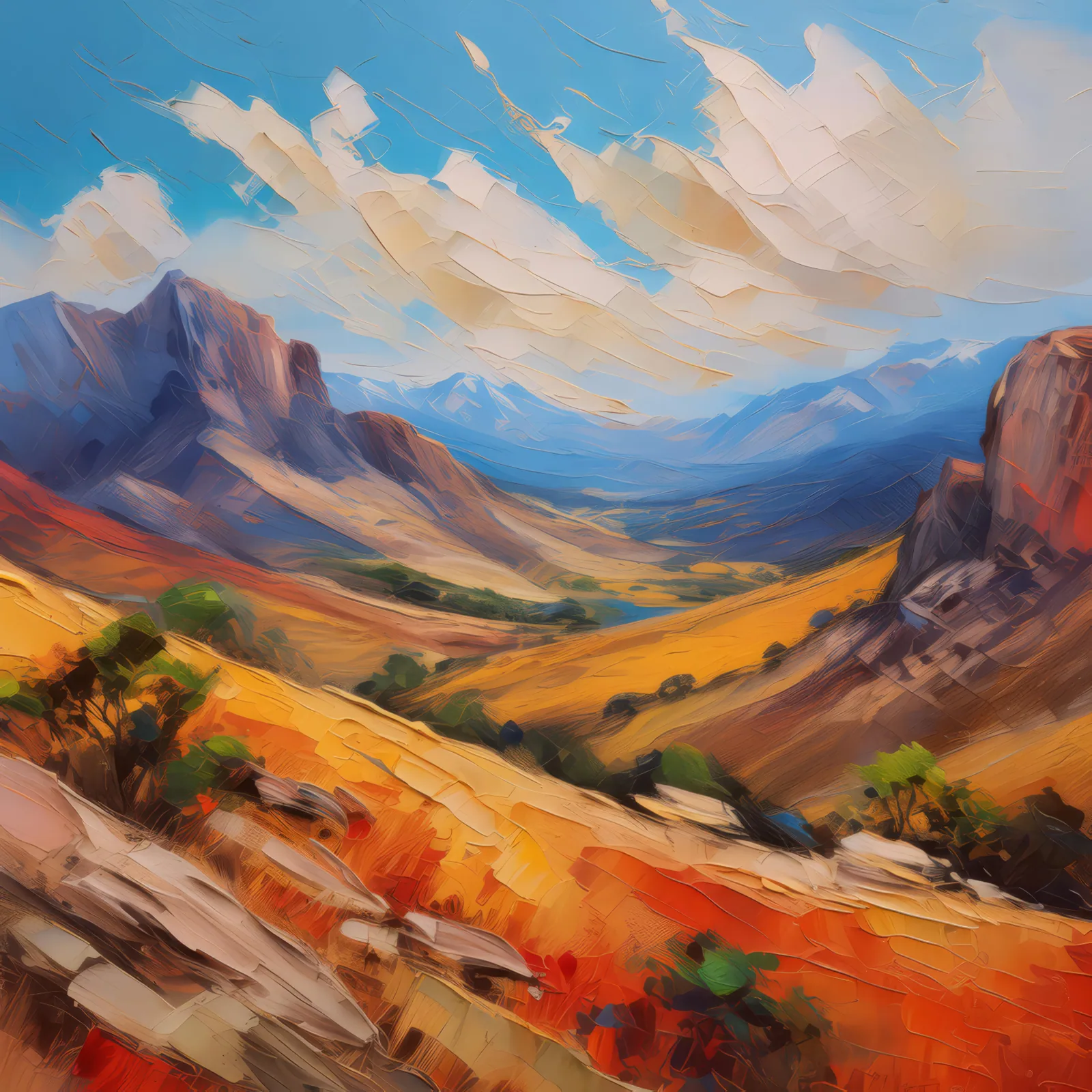 Alpine Desert Rugged Terrain, a palette-knife oil landscape by Emma Mickelberg