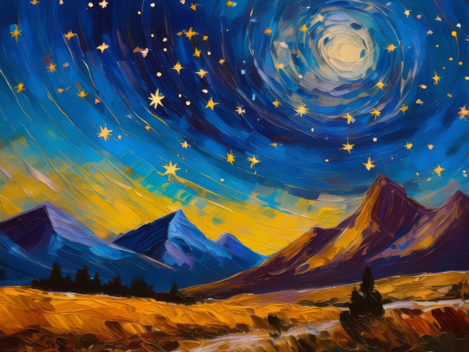 Alpine Desert Under Starlight, a palette-knife oil landscape by Emma Mickelberg