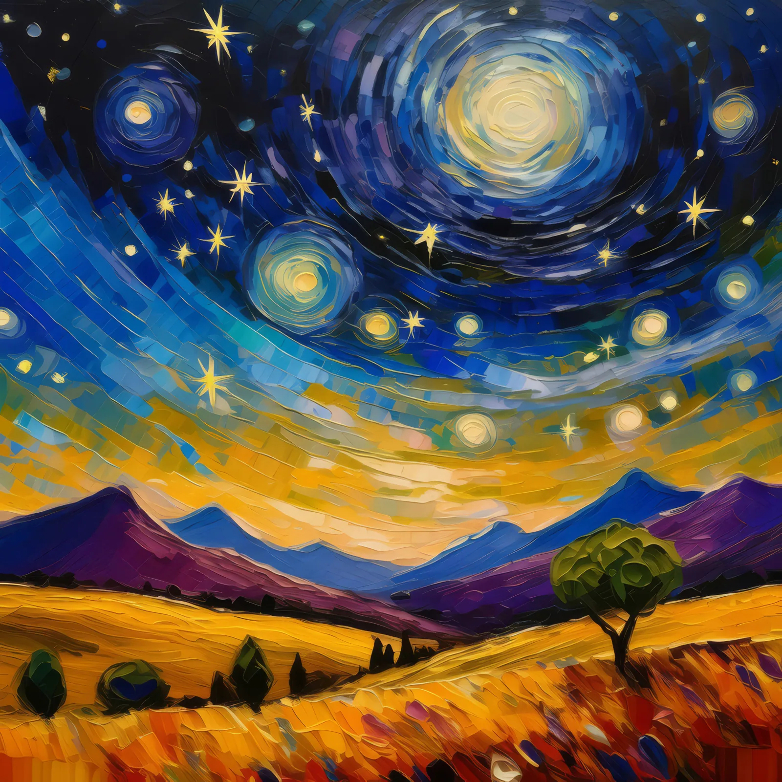 Alpine Desert Under Stars, a palette-knife oil landscape by Emma Mickelberg