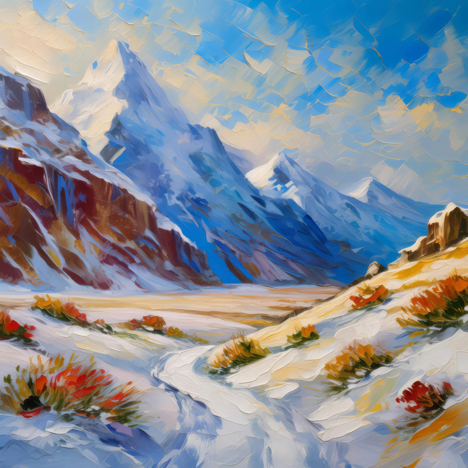 Alpine Desert Winter Wonderland, a palette-knife oil landscape by Emma Mickelberg