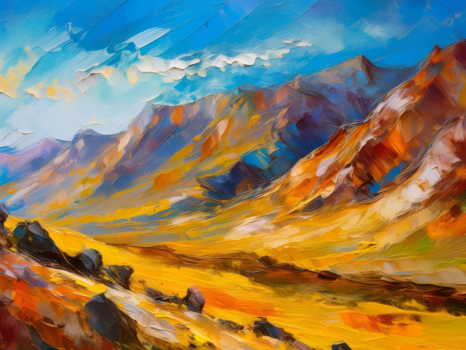 Alpine Desert's Rugged Majesty, a palette-knife oil landscape by Emma Mickelberg