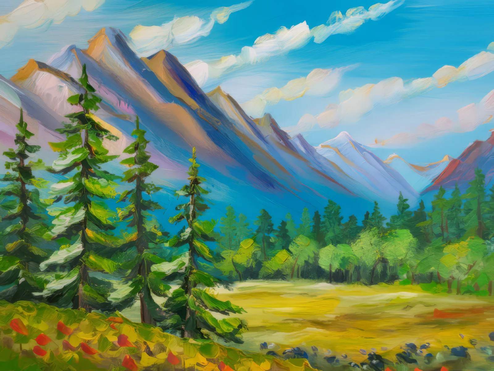 Alpine Forest Edge, a palette-knife oil landscape by Emma Mickelberg