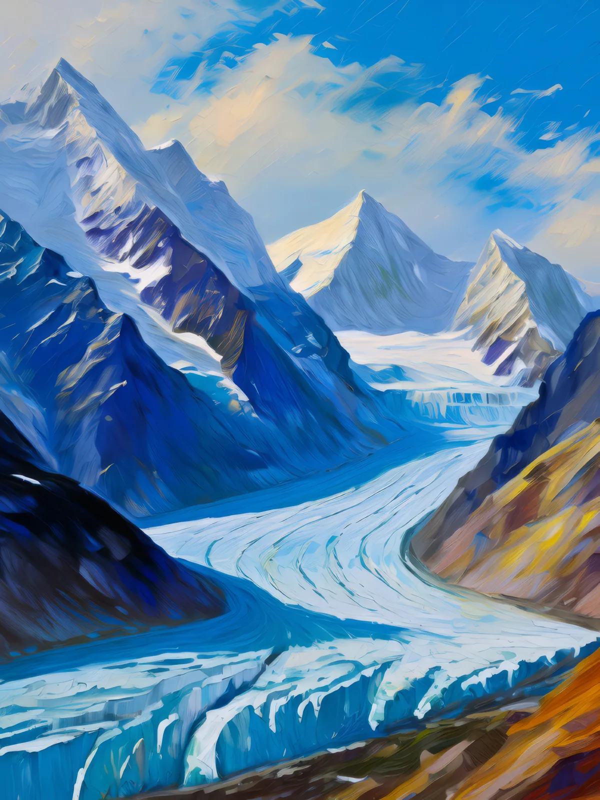 Alpine Glacier Panorama, a palette-knife oil landscape by Emma Mickelberg