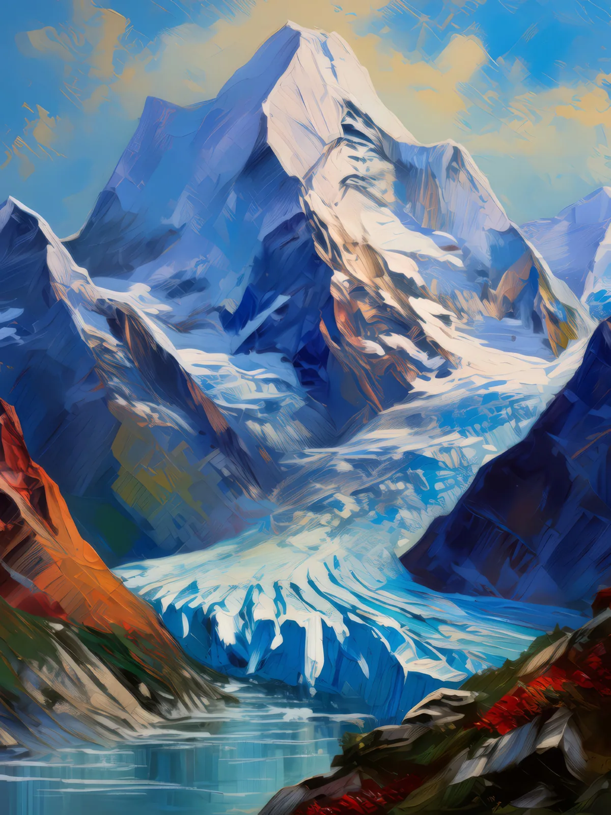 Alpine Glacier View, a palette-knife oil landscape by Emma Mickelberg