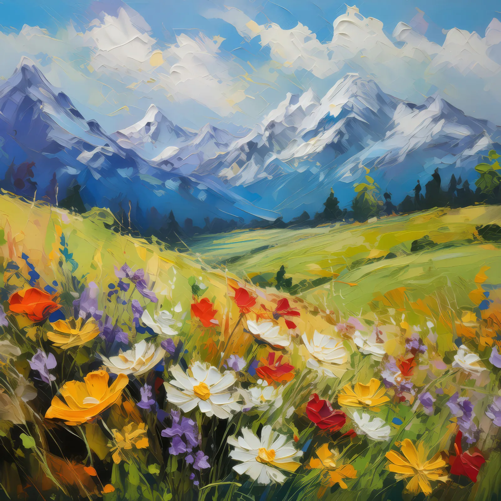 Alpine Meadows, a palette-knife oil landscape by Emma Mickelberg