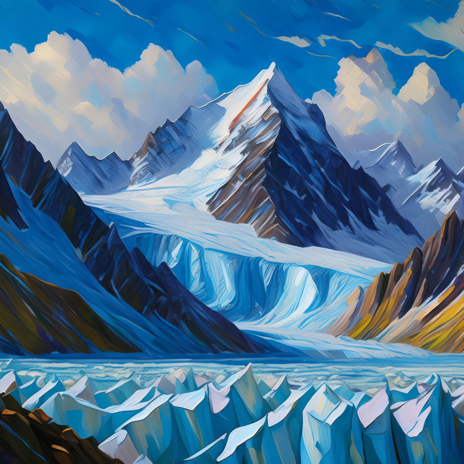 Alpine Mountain Glacier, a palette-knife oil landscape by Emma Mickelberg