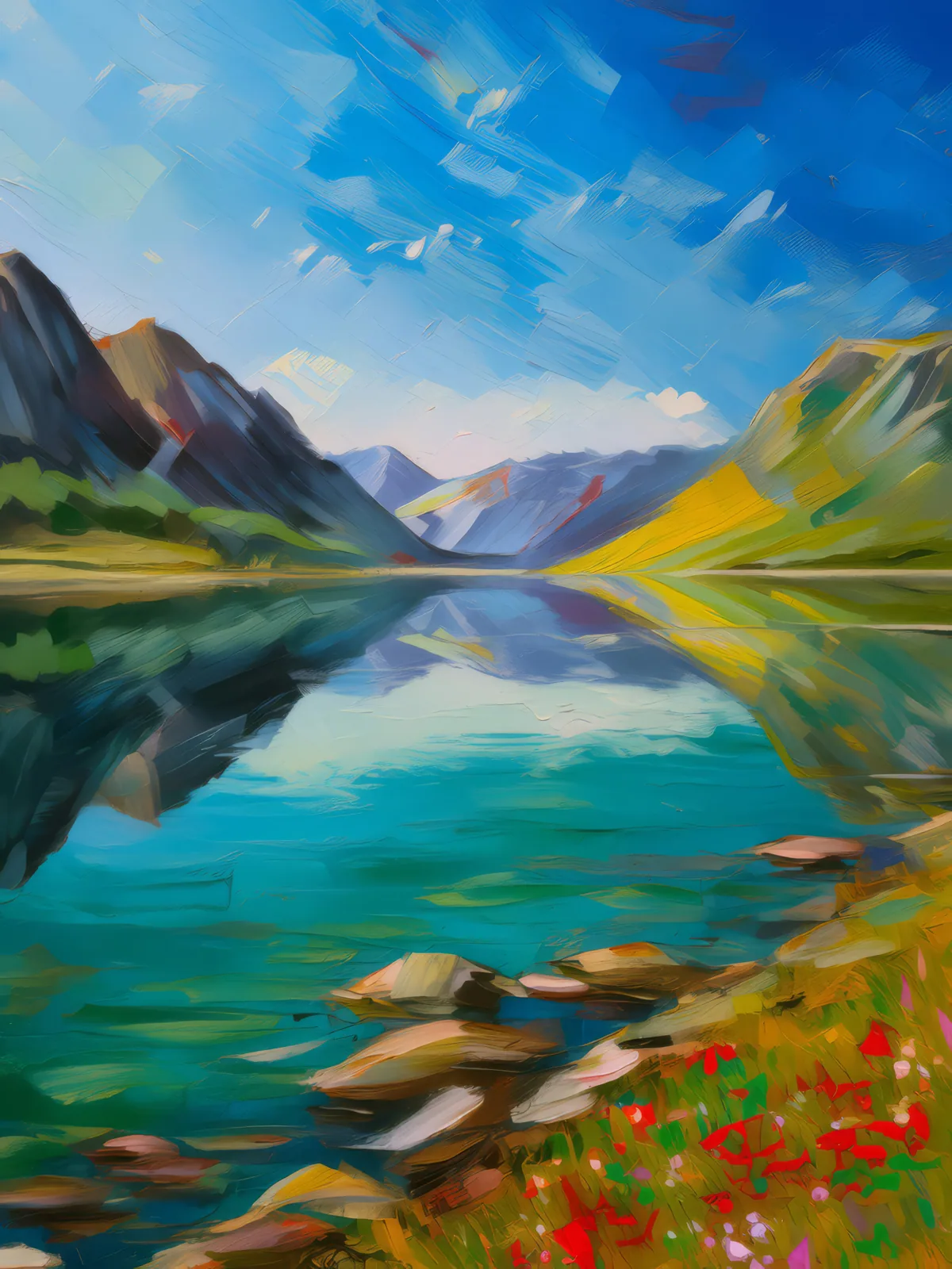 Alpine Tundra Reflection, a palette-knife oil landscape by Emma Mickelberg