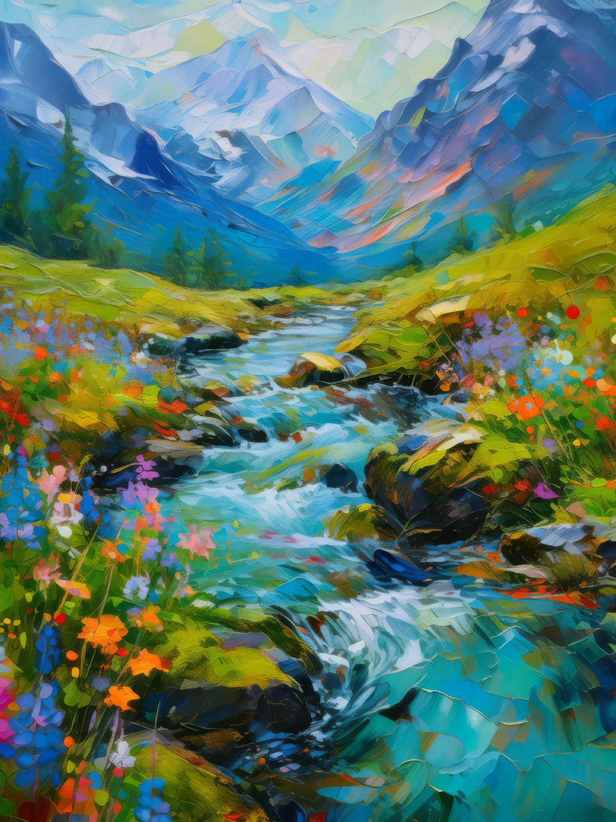Alpine Tundra Stream, a palette-knife oil landscape by Emma Mickelberg