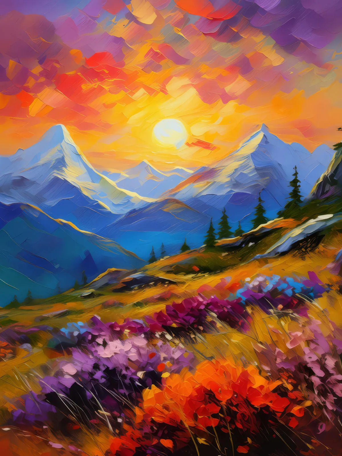 Alpine Tundra Sunset, a palette-knife oil landscape by Emma Mickelberg