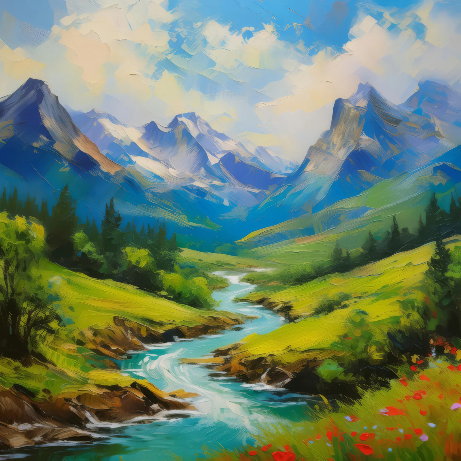 Alpine Valley, a palette-knife oil landscape by Emma Mickelberg