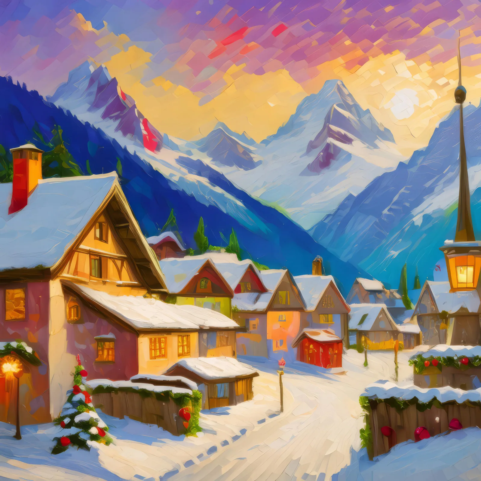 Alpine Village Charm, a palette-knife oil landscape by Emma Mickelberg
