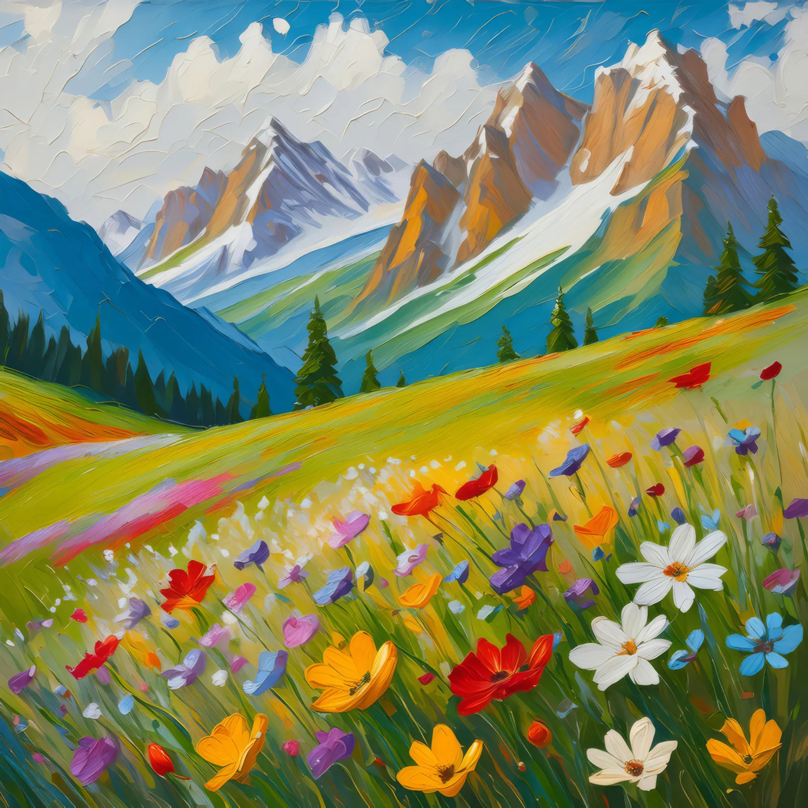 Alpine Wildflowers, a palette-knife oil landscape by Emma Mickelberg