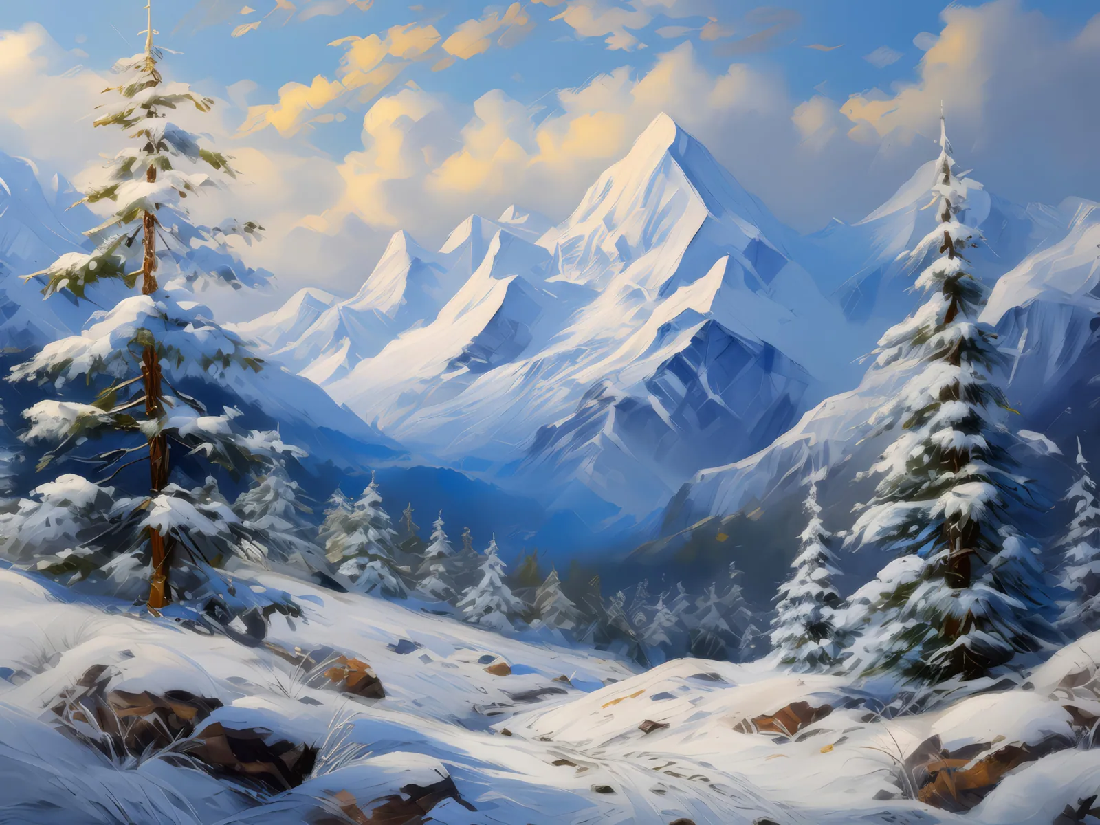 Alpine Winter Wonderland, a palette-knife oil landscape by Emma Mickelberg