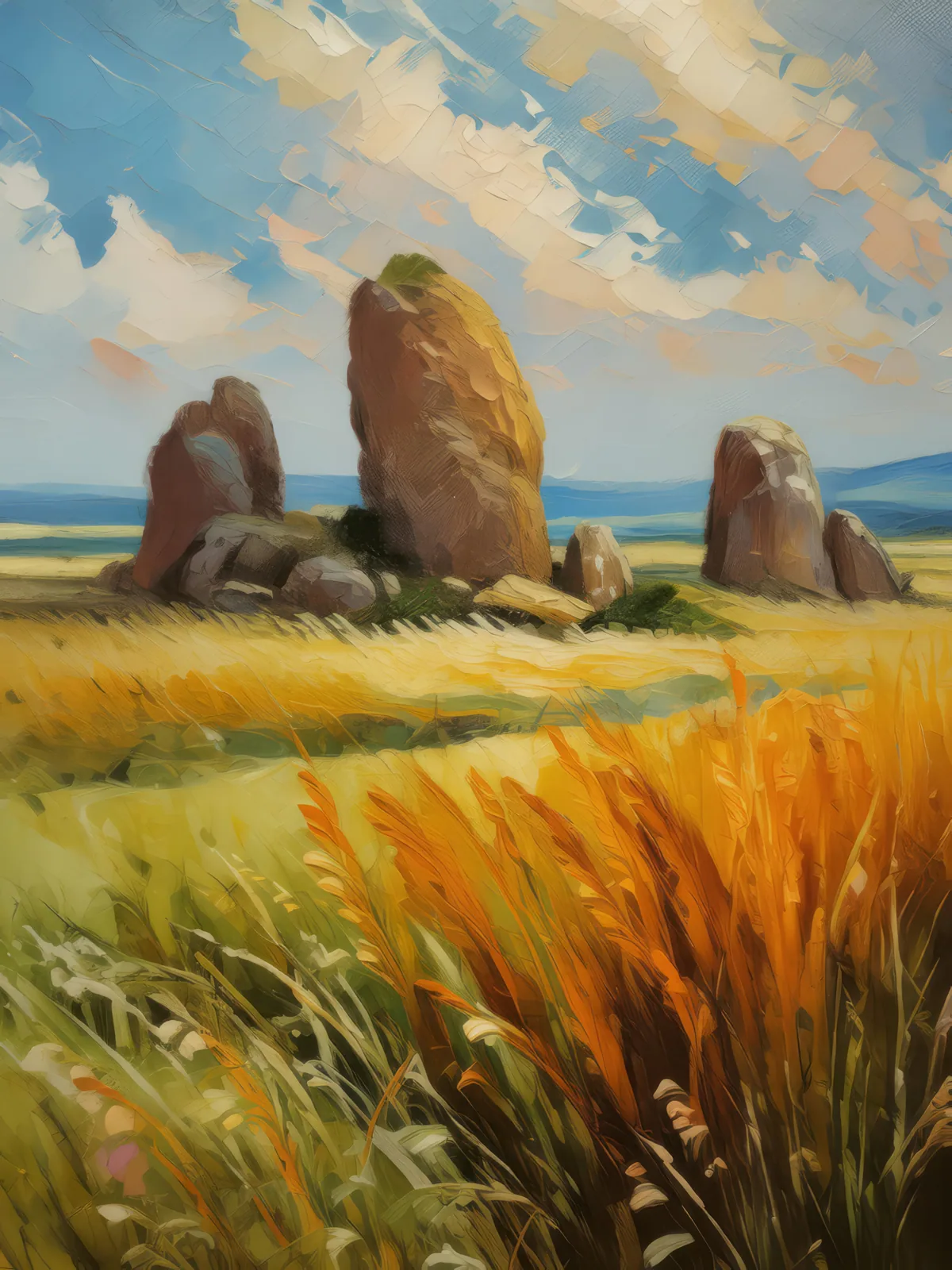 Ancient Grassland Plains, a palette-knife oil landscape by Emma Mickelberg