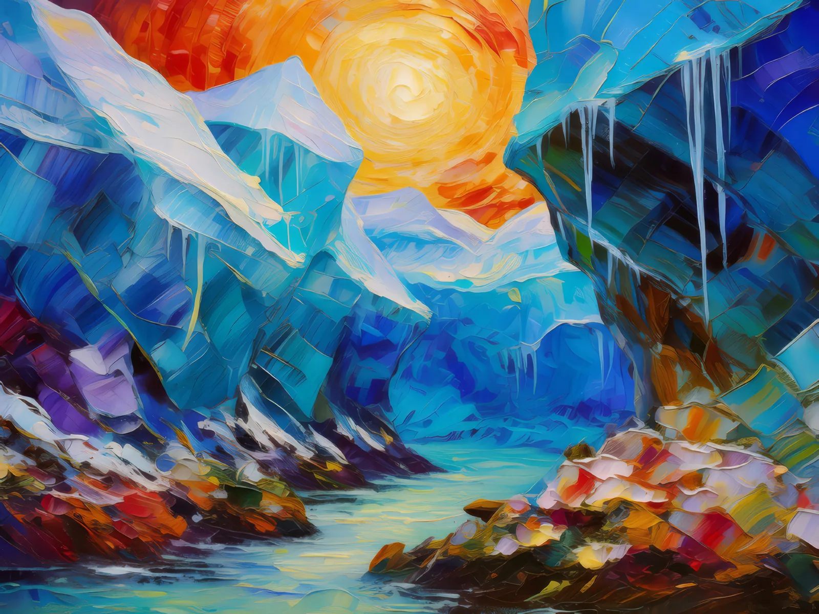 Ancient Ice Caves, a palette-knife oil landscape by Emma Mickelberg