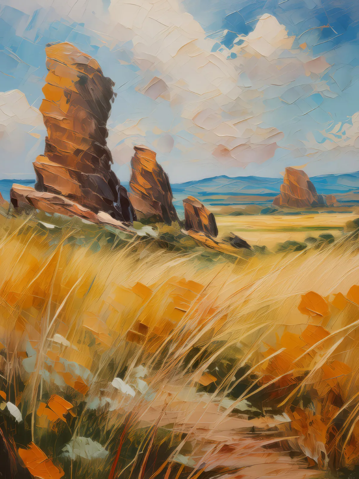 Ancient Prairie Landscape, a palette-knife oil landscape by Emma Mickelberg