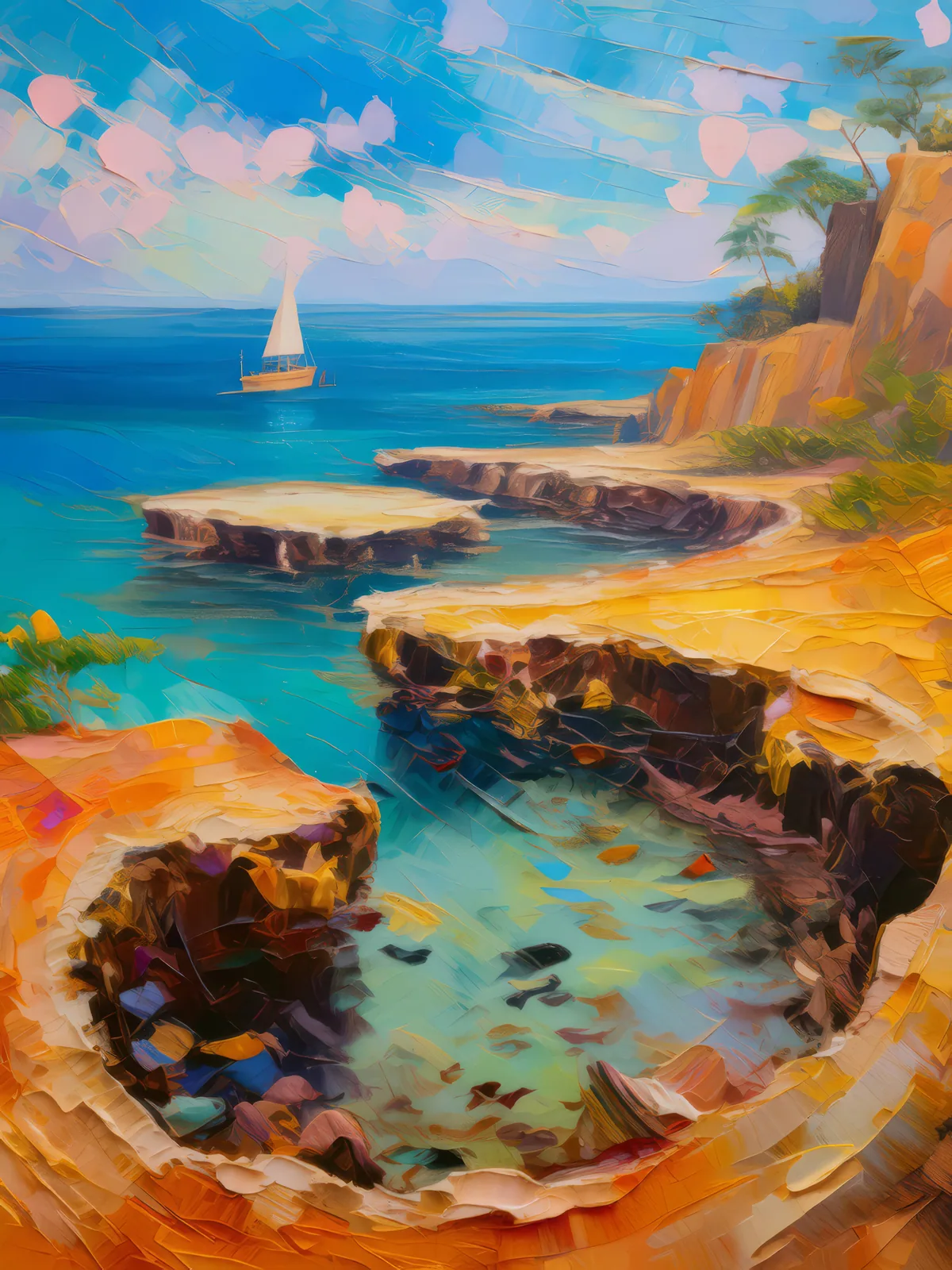 Ancient Reef Fossils, a palette-knife oil landscape by Emma Mickelberg
