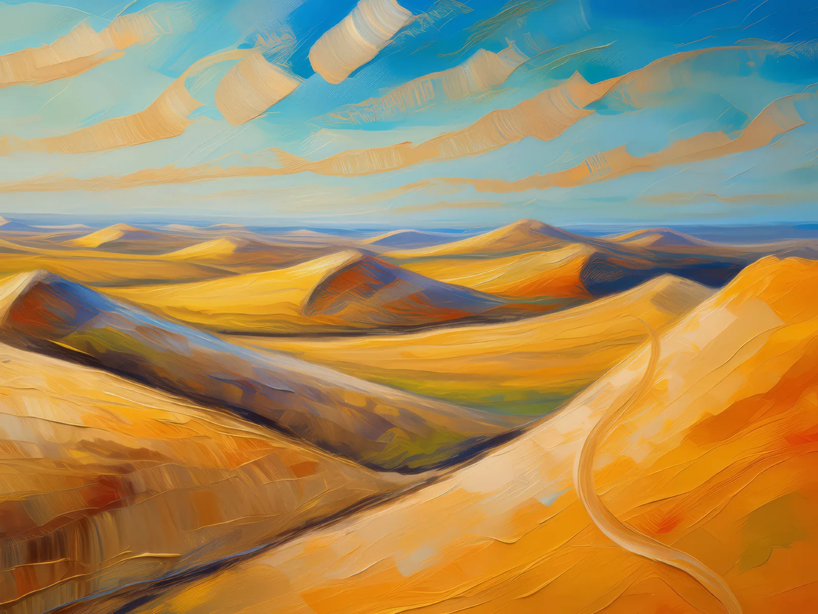 Ancient Sand Dunes, a palette-knife oil landscape by Emma Mickelberg