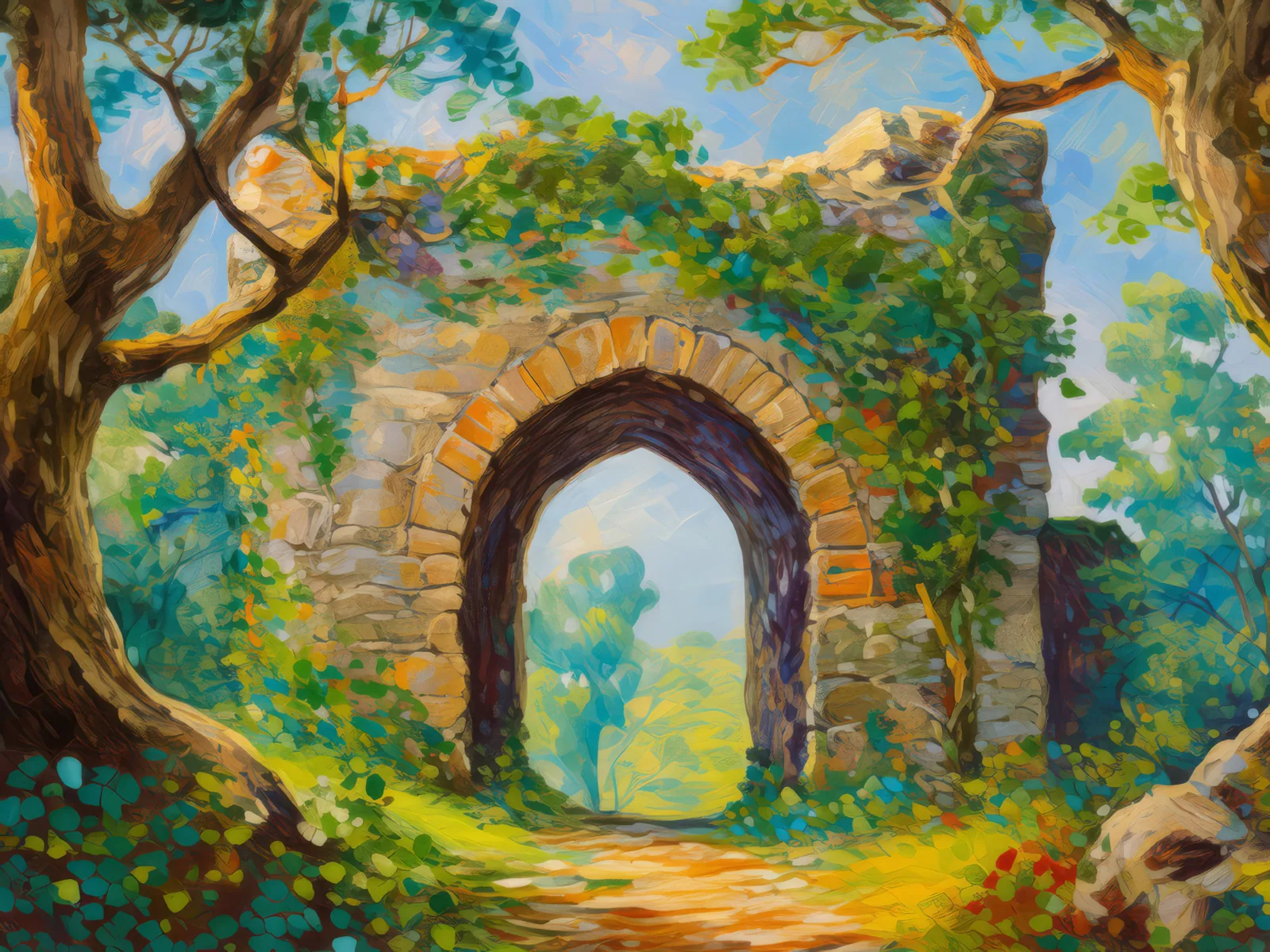 Archway to the Past, a palette-knife oil landscape by Emma Mickelberg