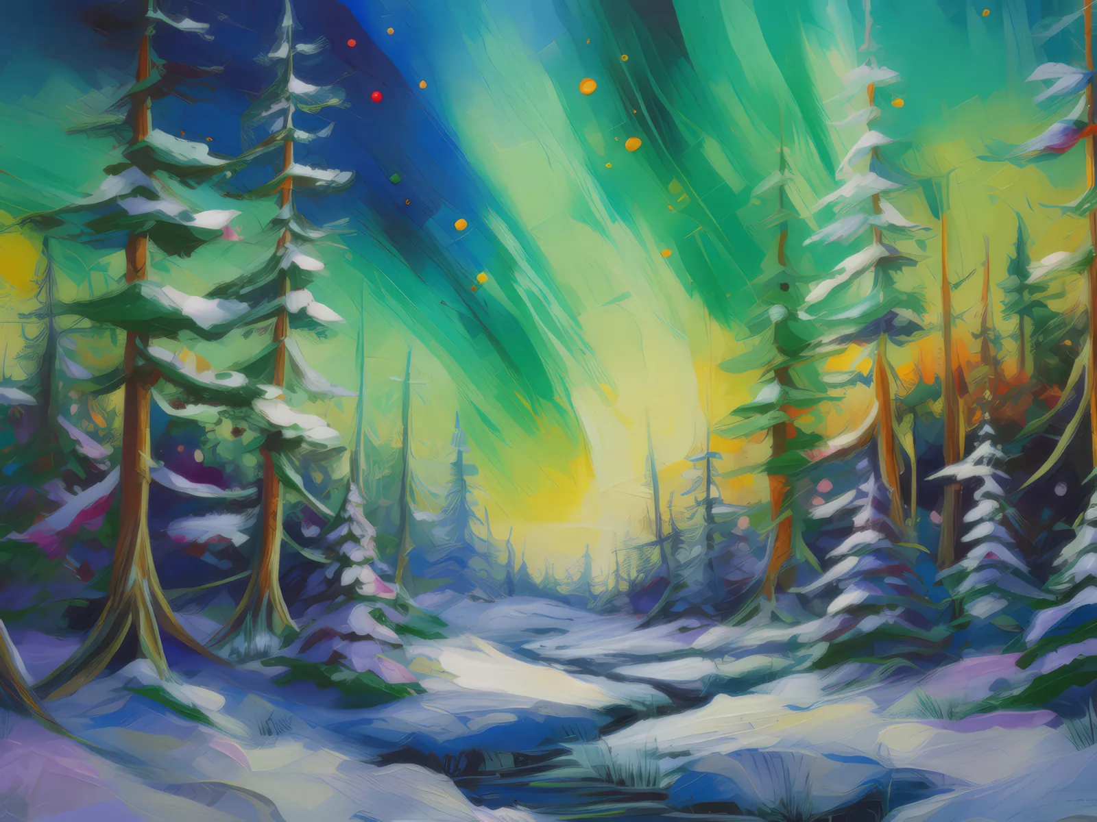Arctic Aurora Borealis, a palette-knife oil landscape by Emma Mickelberg