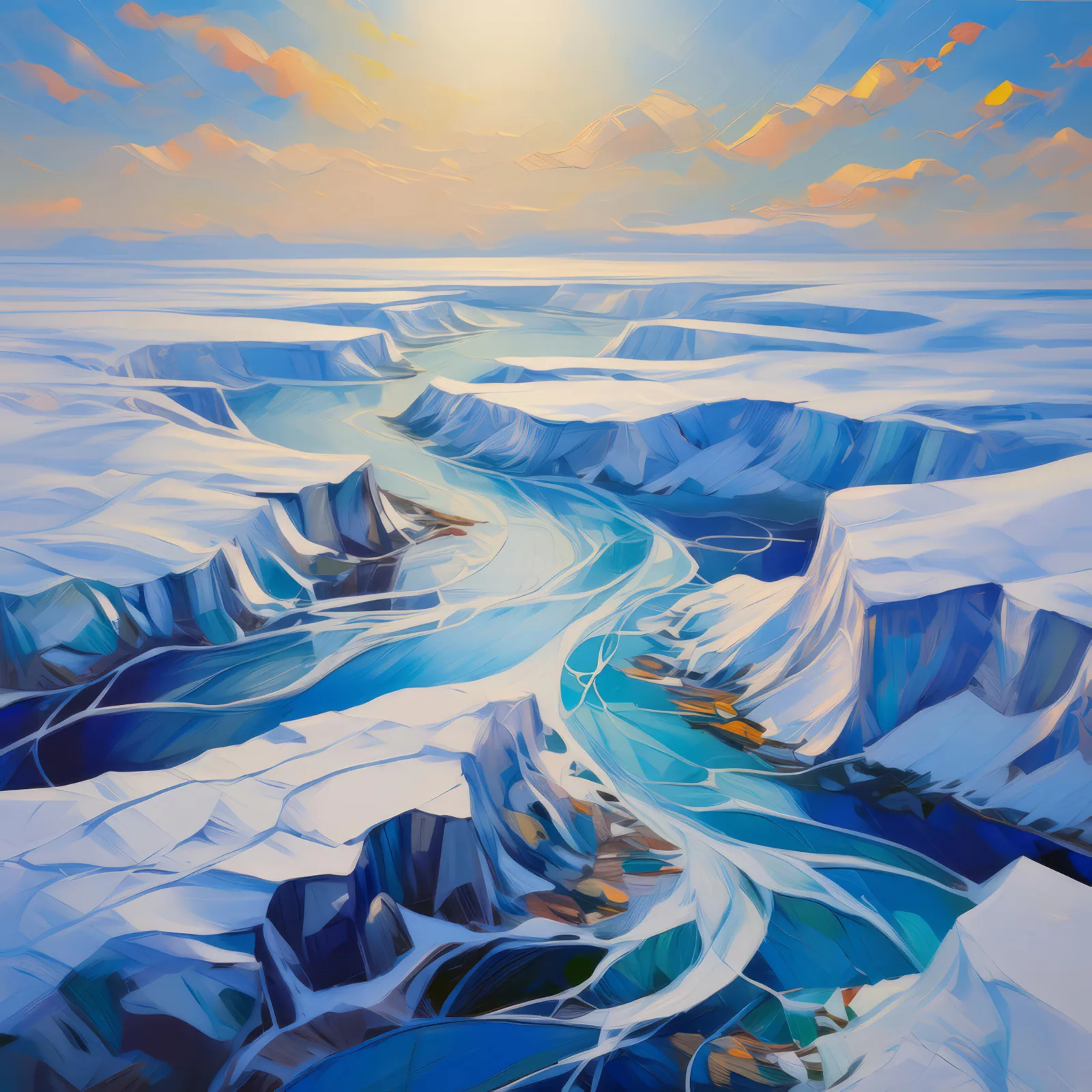 Arctic Desert Aerial View, a palette-knife oil landscape by Emma Mickelberg
