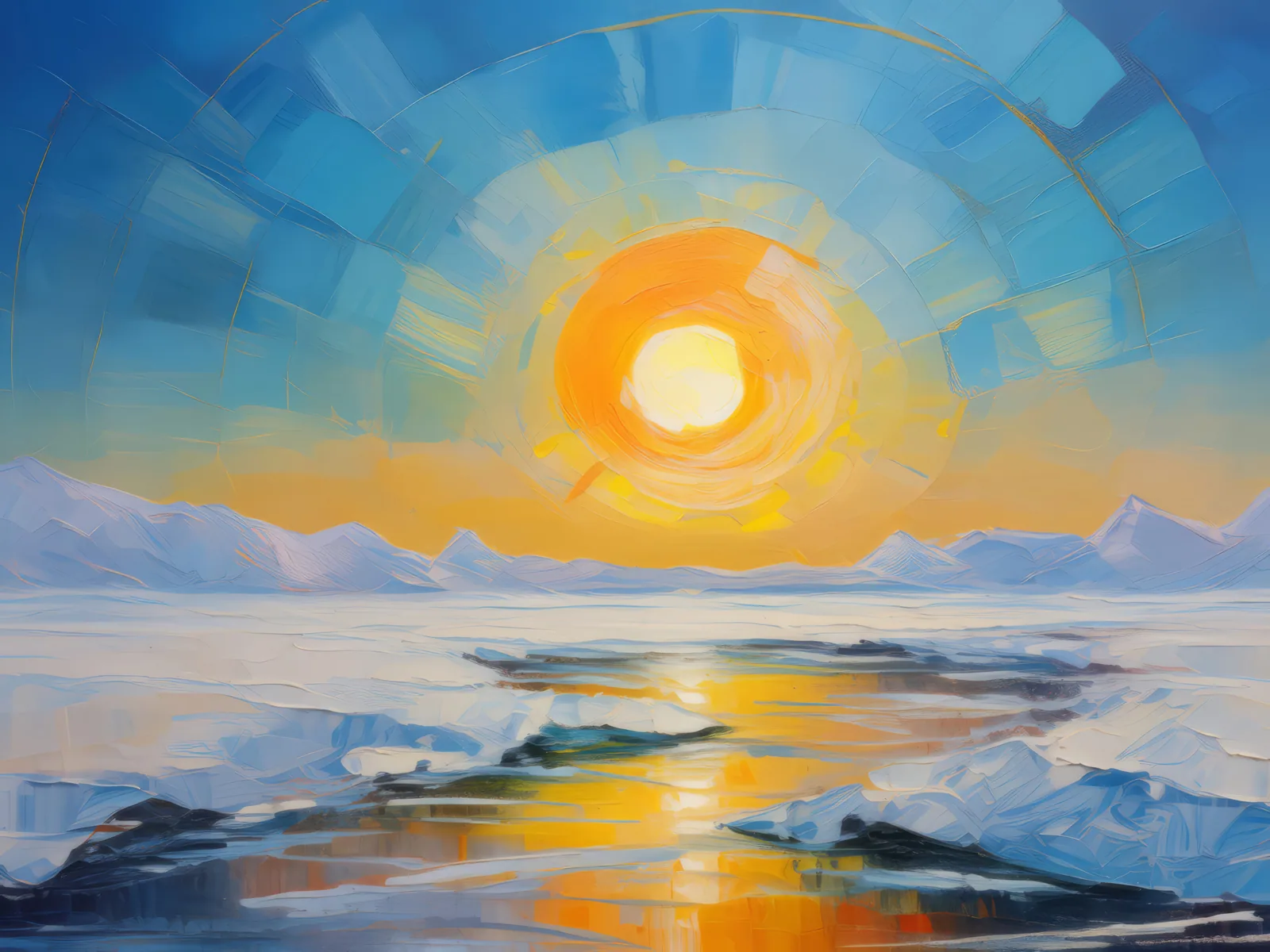 Arctic Desert at High Noon, a palette-knife oil landscape by Emma Mickelberg