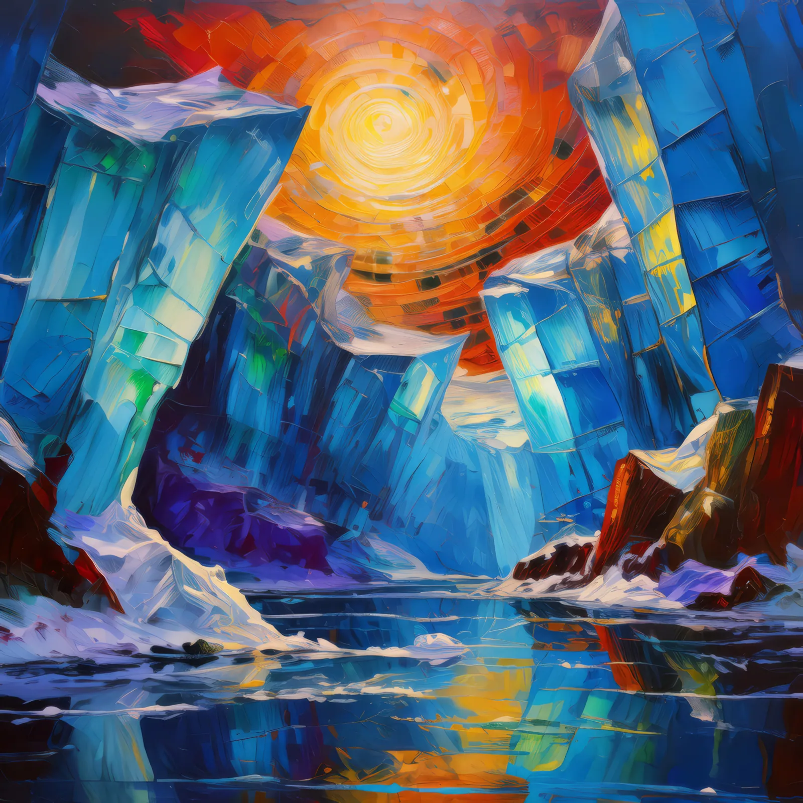 Arctic Desert Crystal Caves, a palette-knife oil landscape by Emma Mickelberg