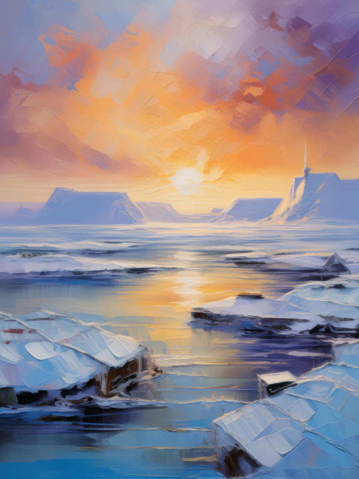 Arctic Desert Frozen Vista, a palette-knife oil landscape by Emma Mickelberg
