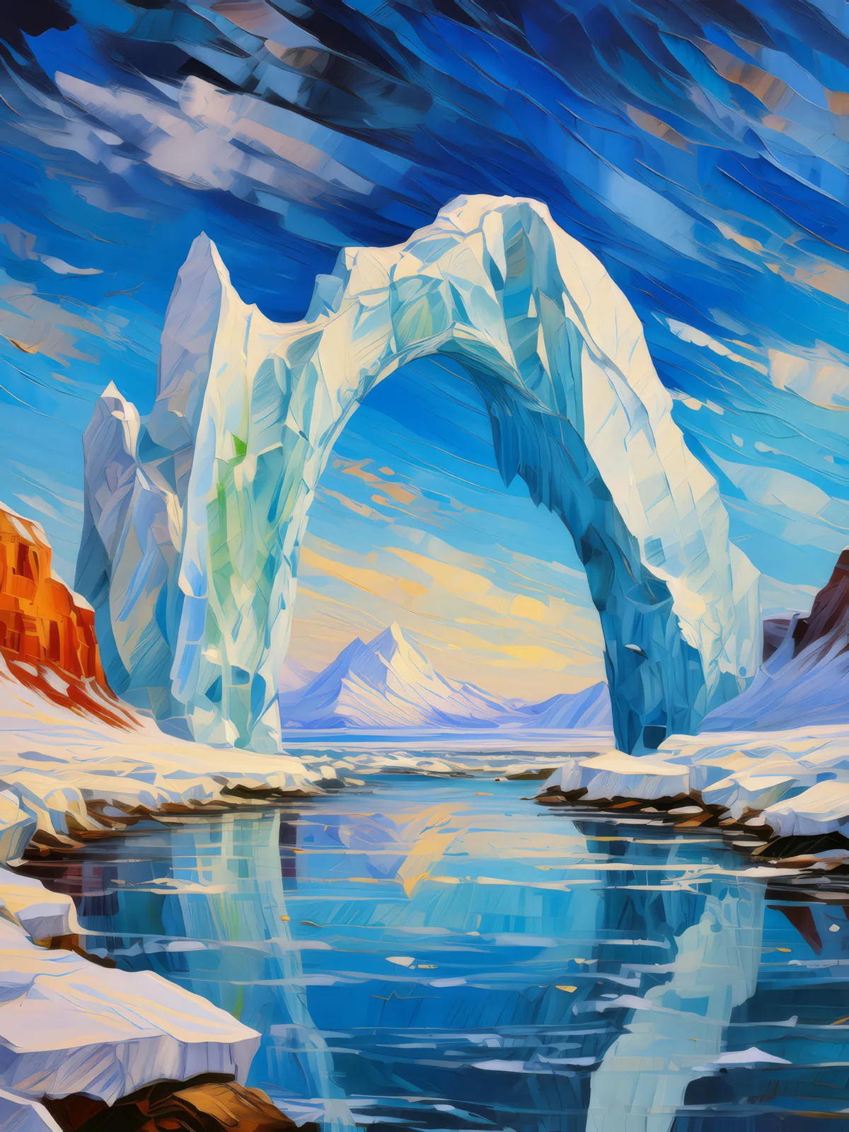 Arctic Desert Ice Arch, a palette-knife oil landscape by Emma Mickelberg