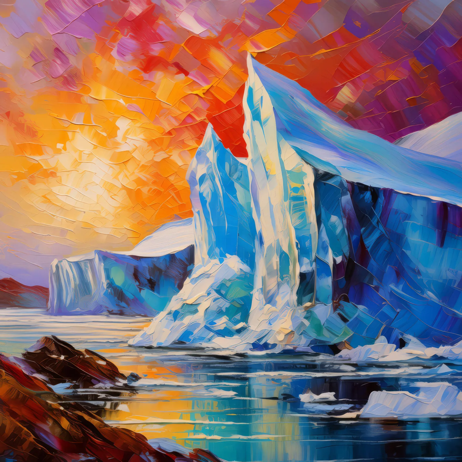 Arctic Desert Ice Cliffs, a palette-knife oil landscape by Emma Mickelberg