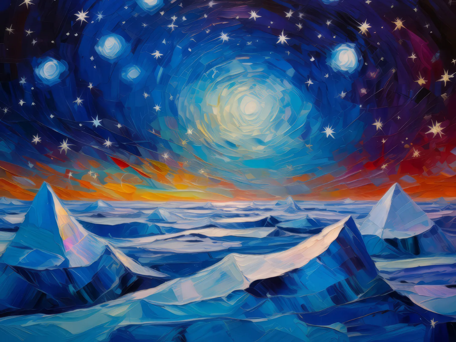Arctic Desert Ice Field, a palette-knife oil landscape by Emma Mickelberg