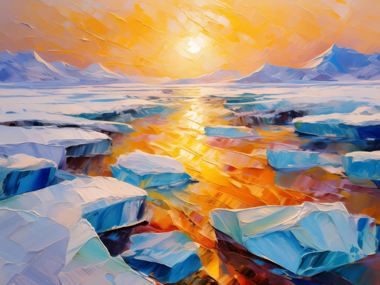 Arctic Desert Ice Patterns, a palette-knife oil landscape by Emma Mickelberg
