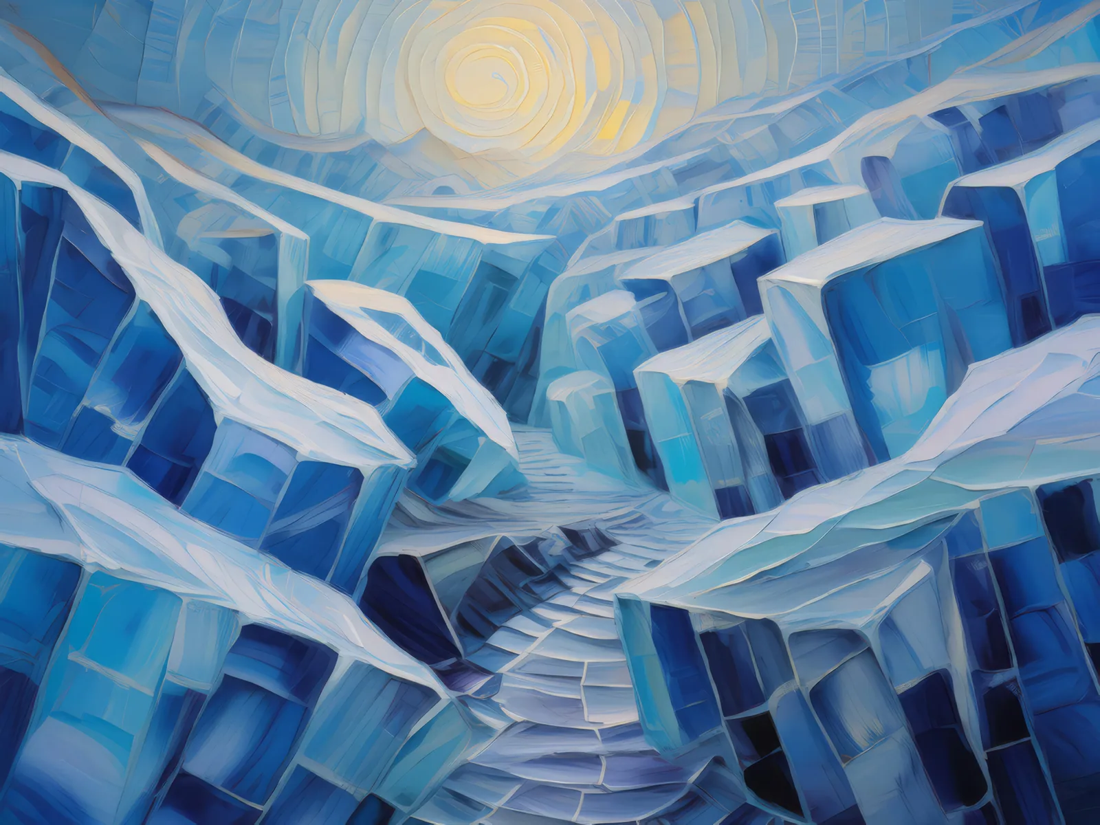 Arctic Desert Icy Labyrinth, a palette-knife oil landscape by Emma Mickelberg