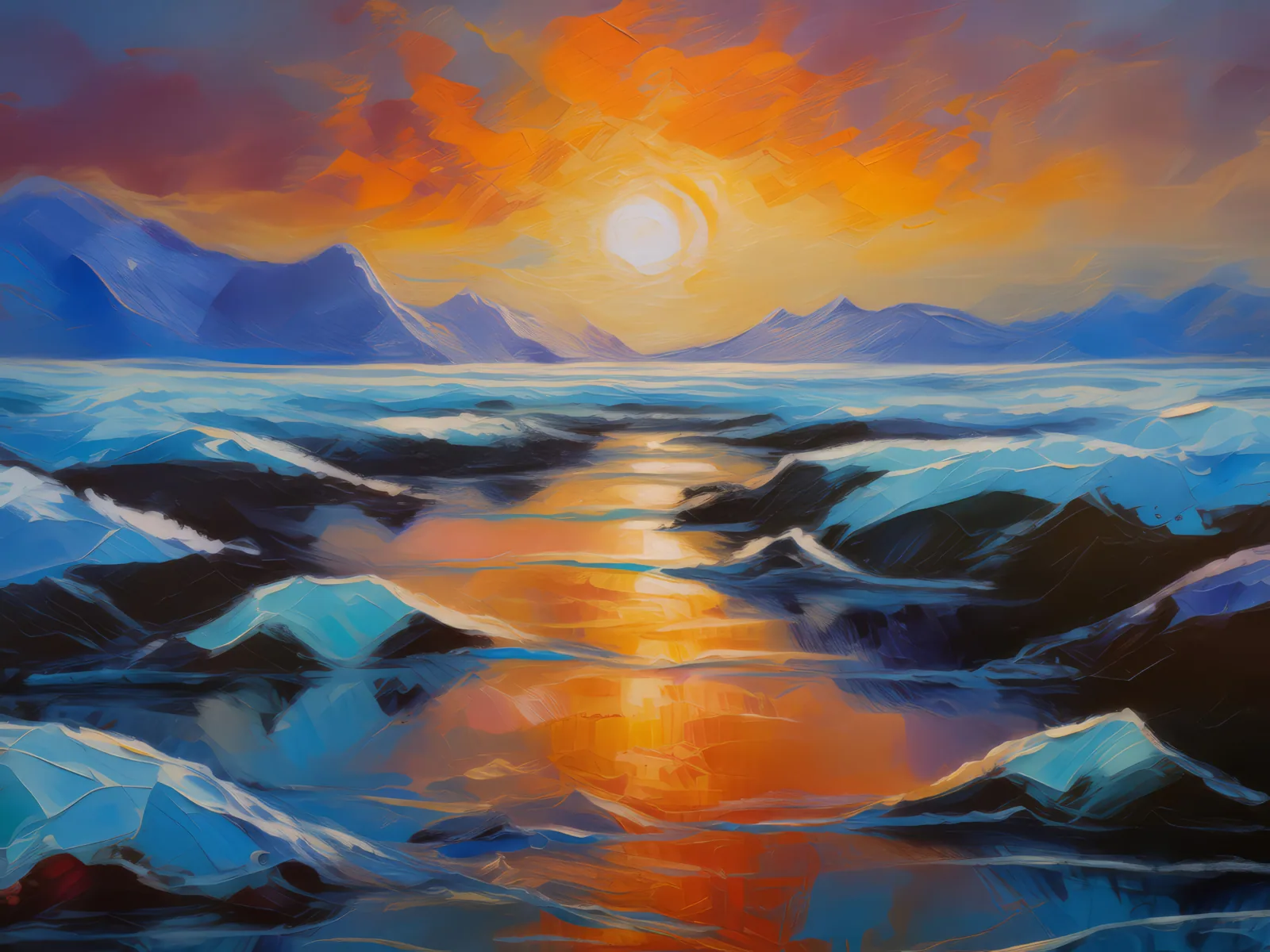 Arctic Desert Mirage at Dusk, a palette-knife oil landscape by Emma Mickelberg