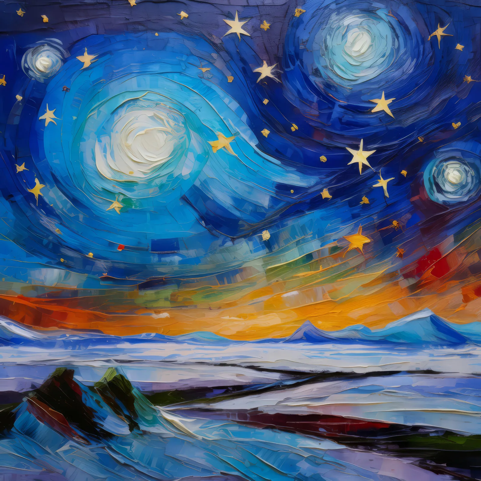 Arctic Desert Night, a palette-knife oil landscape by Emma Mickelberg