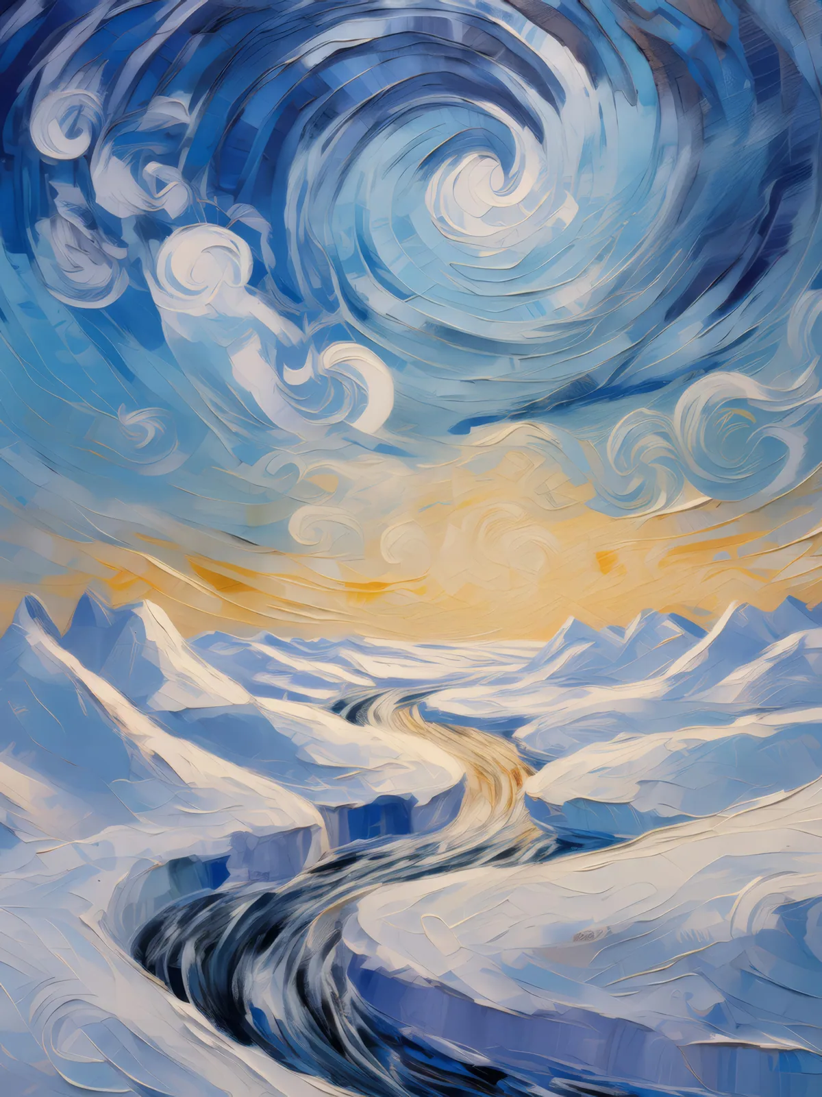 Arctic Desert Snow Whirls, a palette-knife oil landscape by Emma Mickelberg