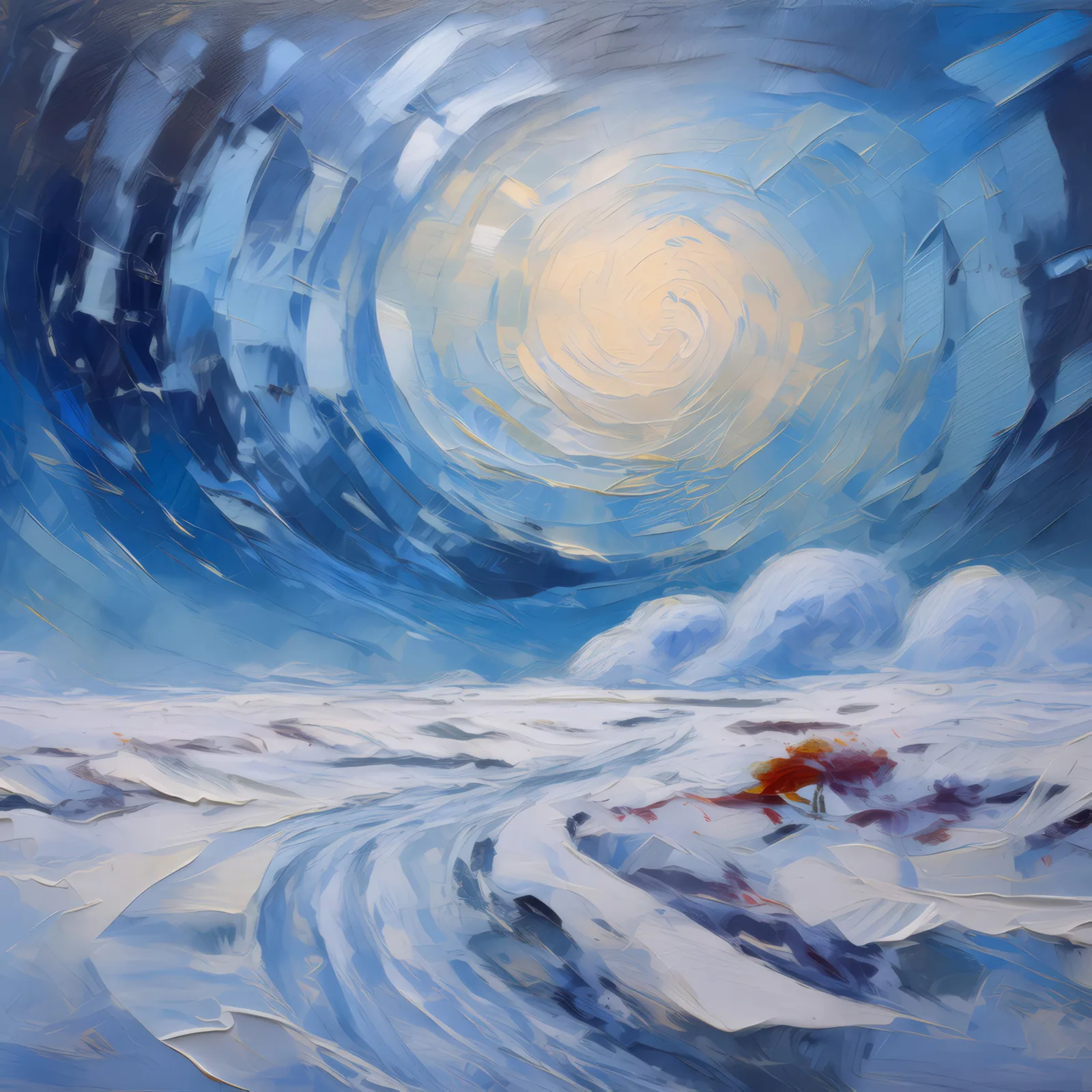 Arctic Desert Snowstorm, a palette-knife oil landscape by Emma Mickelberg