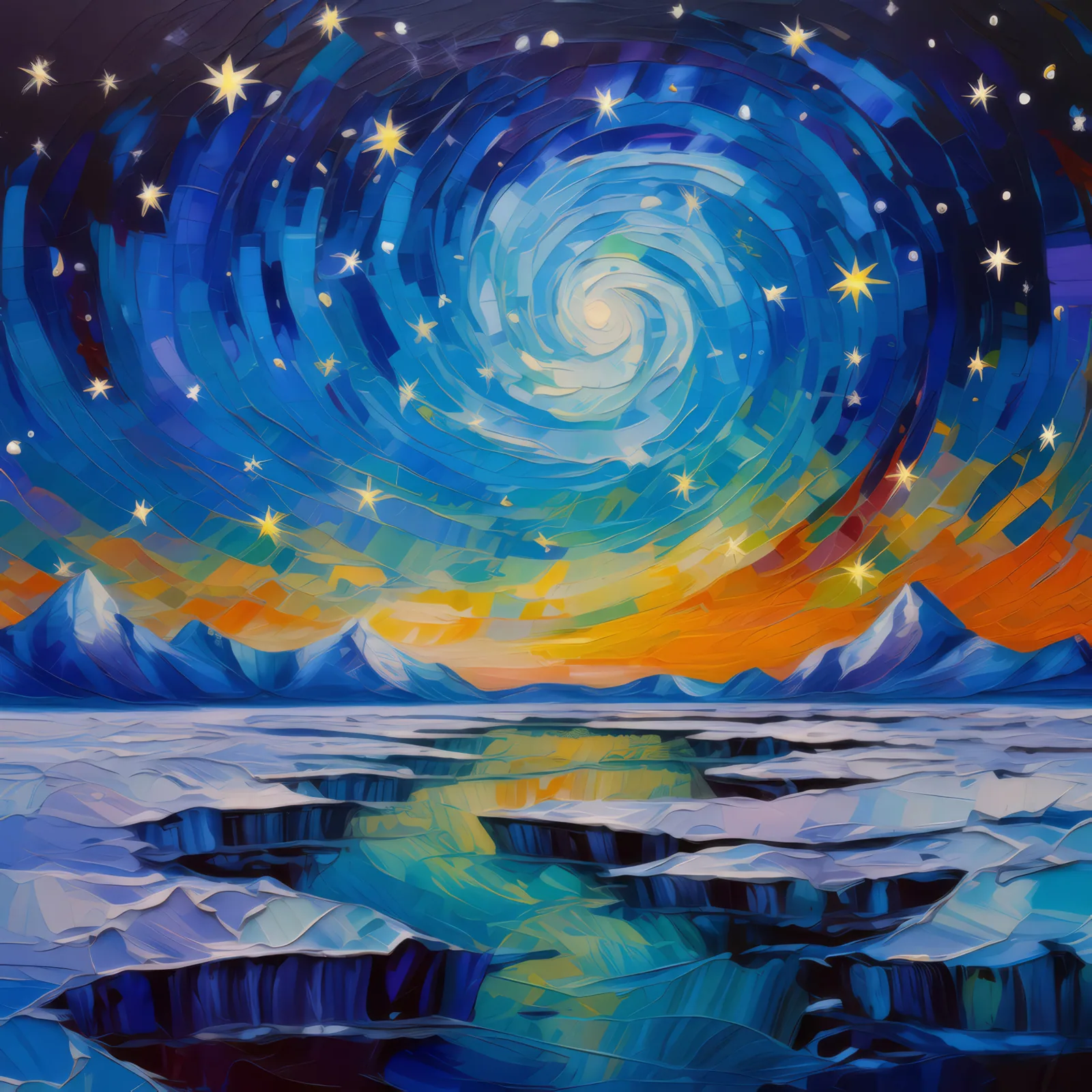 Arctic Desert Starry Sky, a palette-knife oil landscape by Emma Mickelberg
