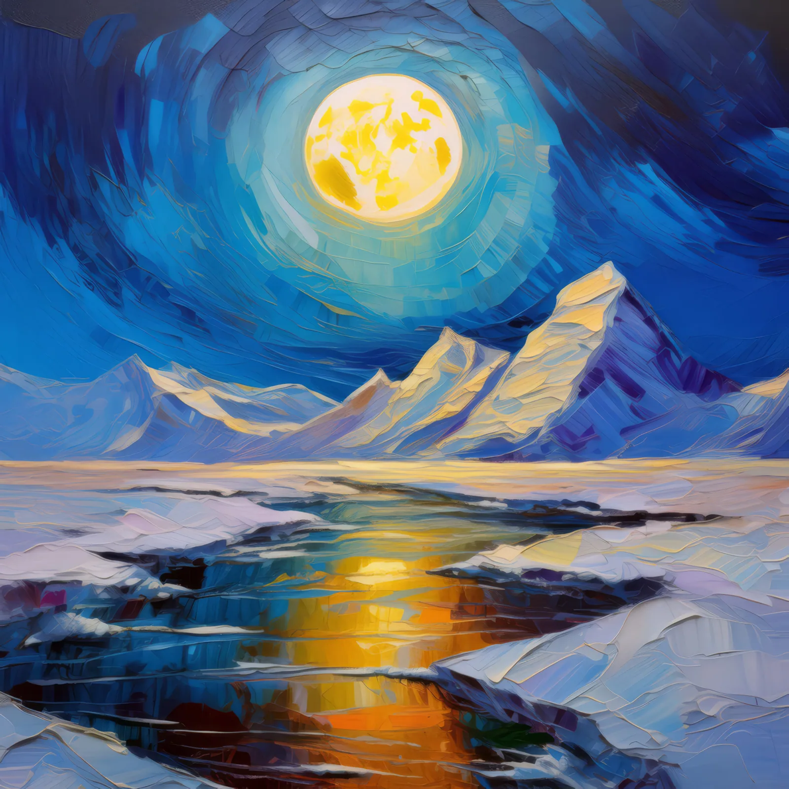 Arctic Desert Under Moonlight, a palette-knife oil landscape by Emma Mickelberg