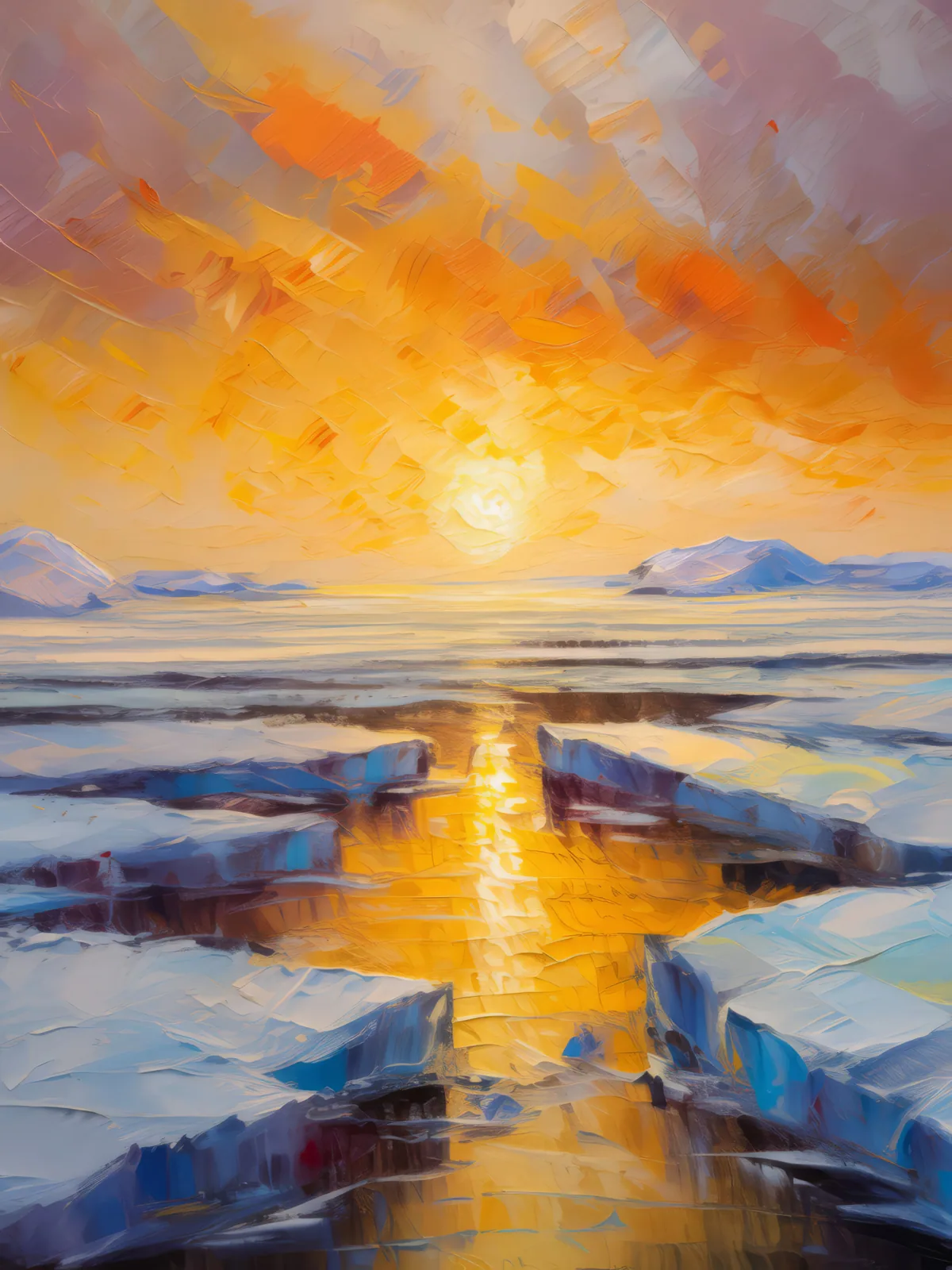 Arctic Desert's Frosty Expanse, a palette-knife oil landscape by Emma Mickelberg