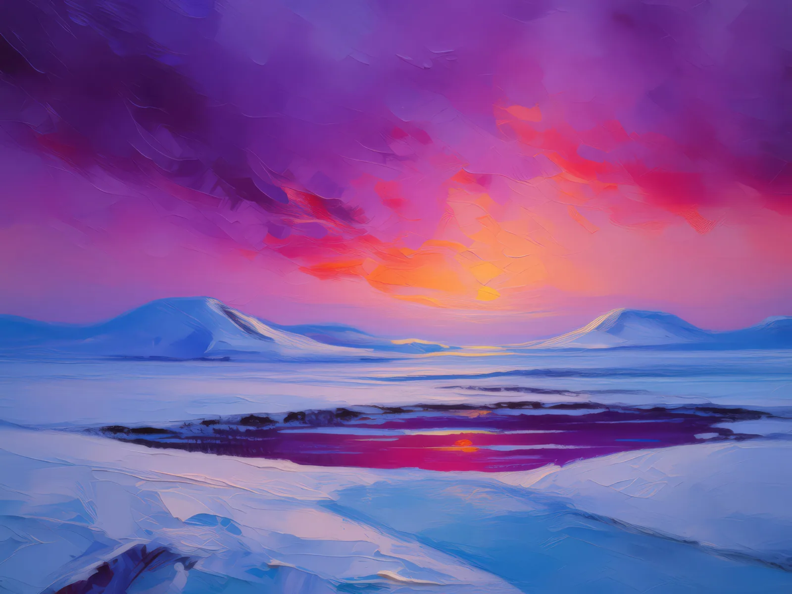 Arctic Desert's Silent Dusk, a palette-knife oil landscape by Emma Mickelberg