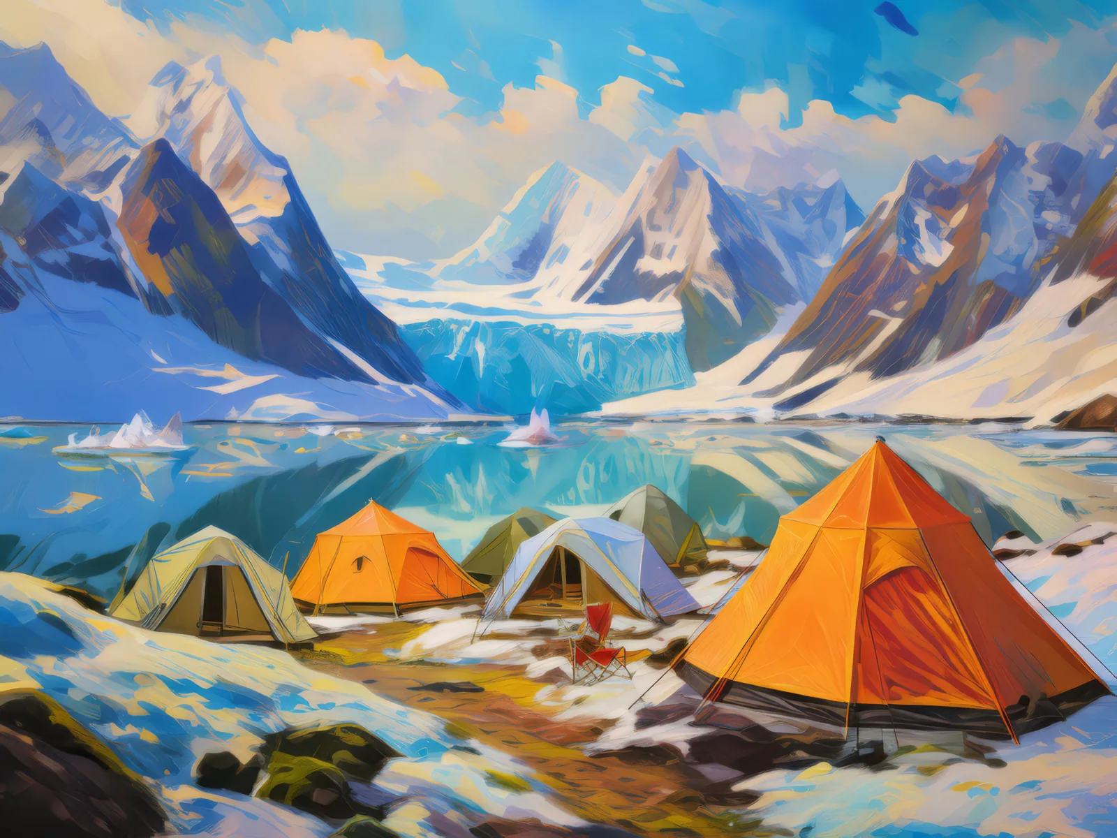 Arctic Expedition Base Camp, a palette-knife oil landscape by Emma Mickelberg