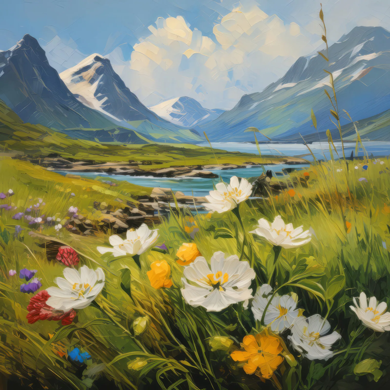 Arctic Flora in Bloom, a palette-knife oil landscape by Emma Mickelberg