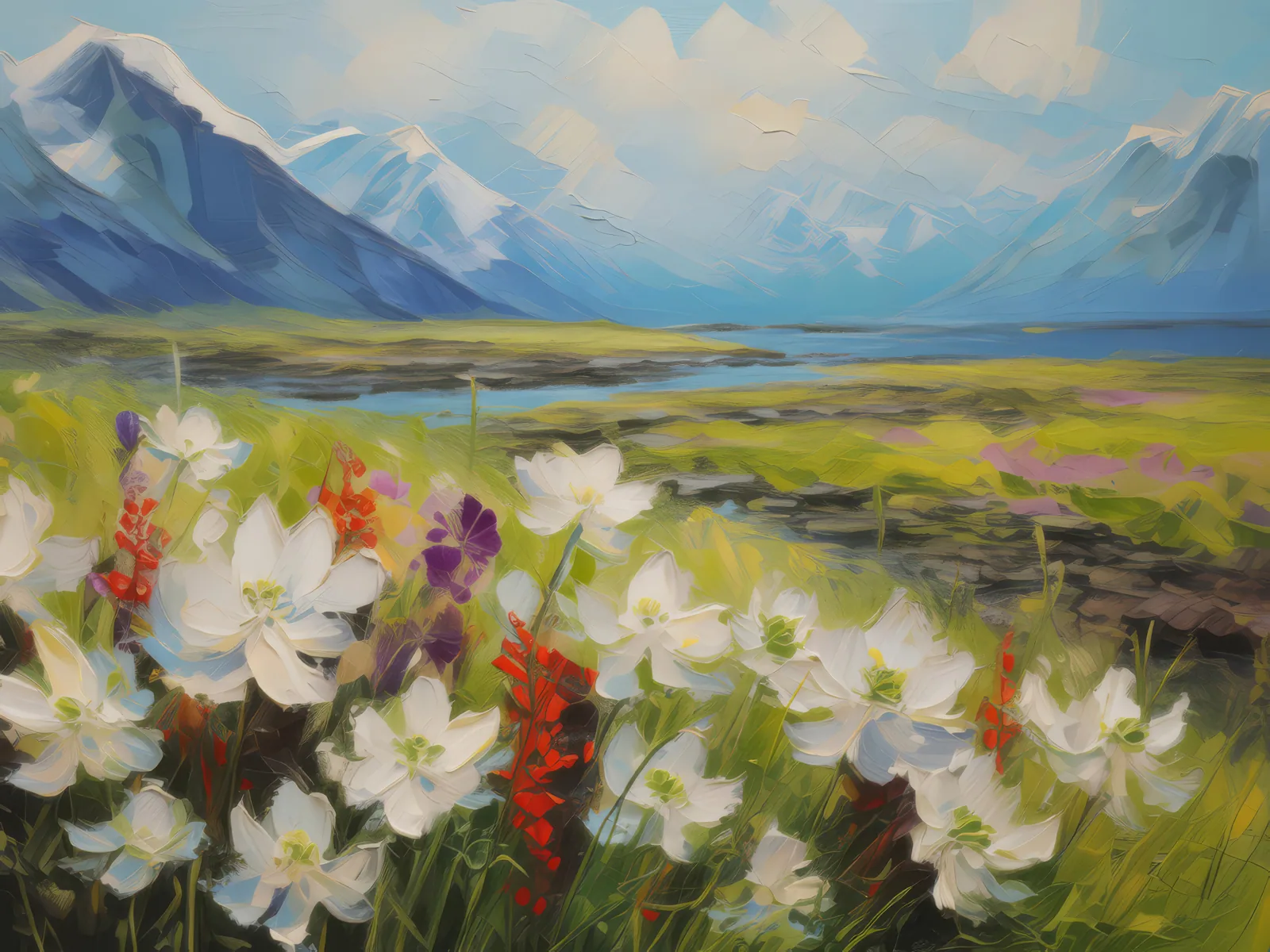 Arctic Flowers in Bloom, a palette-knife oil landscape by Emma Mickelberg