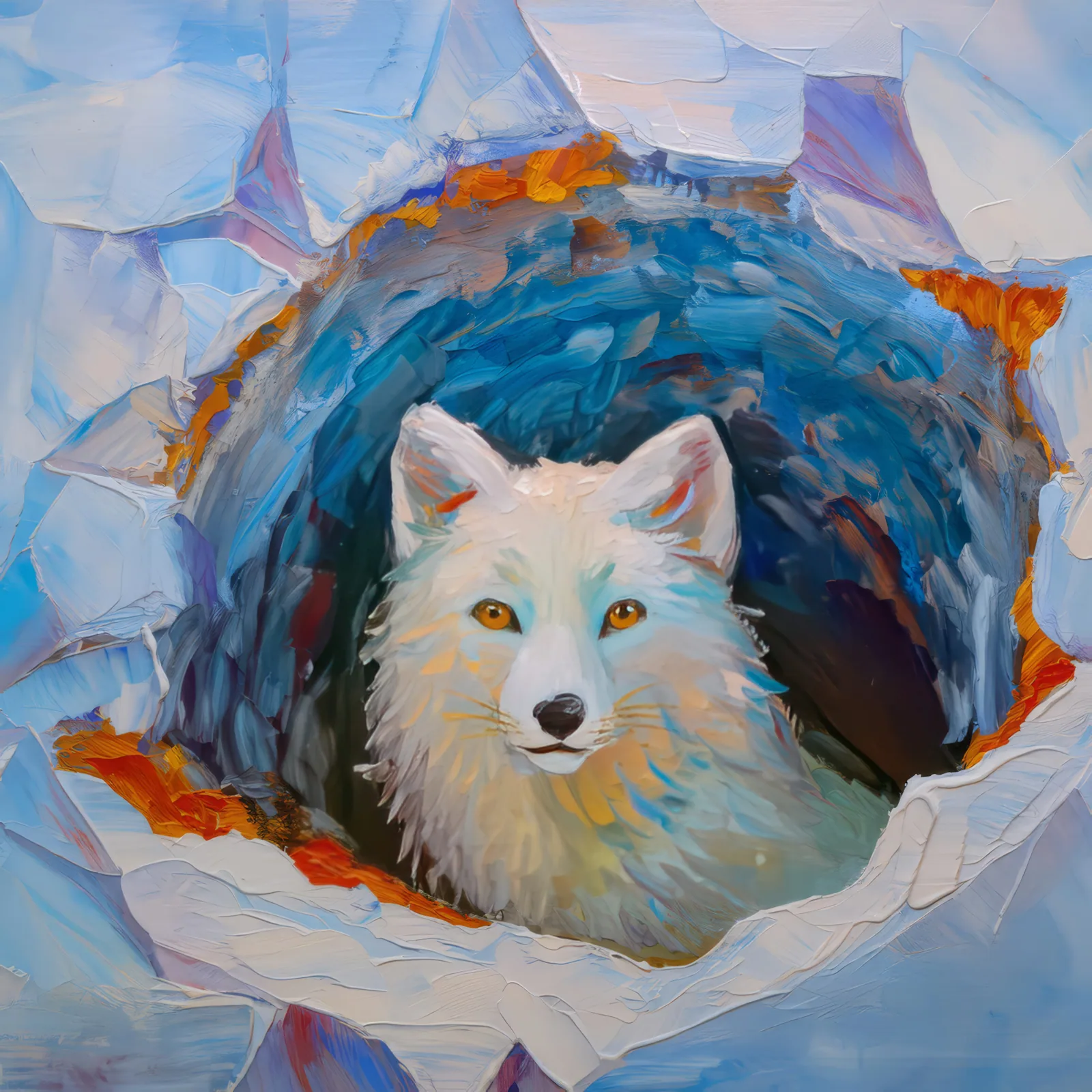 Arctic Fox Hideaway, a palette-knife oil landscape by Emma Mickelberg
