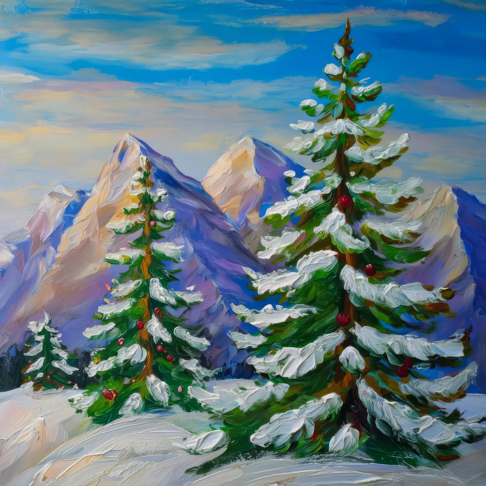 Arctic Frosted Pines, a palette-knife oil landscape by Emma Mickelberg