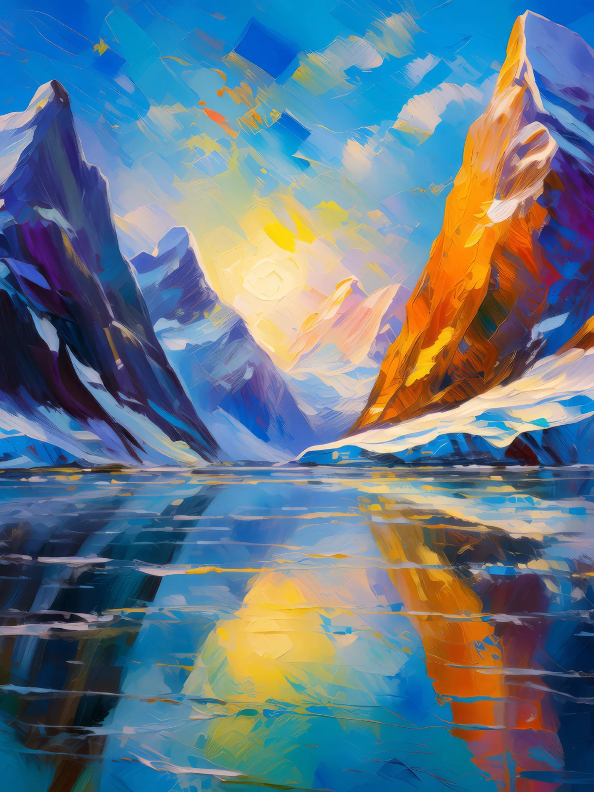 Arctic Glacial Peaks, a palette-knife oil landscape by Emma Mickelberg